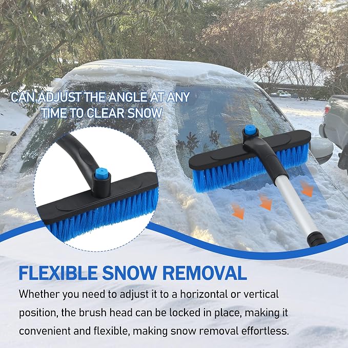 Car Snow Brush Ice Scraper, 32in Extendable, Windshield | 9.45in brush head, 3.82in scraper with ice chippers, 32in extendable, foam grip, easy storage
