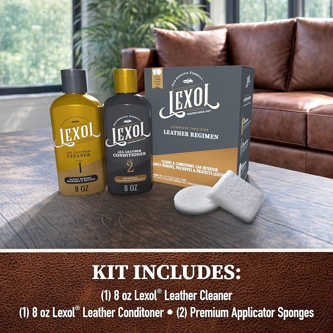 Leather Cleaner and Conditioner Kit by for Furniture Car Interiors Shoes Handbags, leather cleaner and conditioner two-step system with 2 sponges, 8 oz each