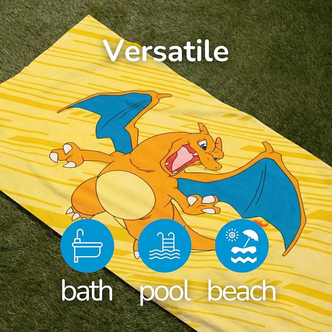Pokemon Charizard Fire Kids Cotton Beach Towel, 58 x 28 Inch, Soft & Absorbent Pool, Bath & Beach Towel (Officially Licensed Product) by