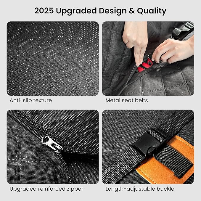 Dog Car Seat Cover for Back Seat, Hard Bottom Dog Hammock, Pet Bed Extender for 2-4 Large/Medium Dogs, Waterproof Seat Protector, Universal L Size for SUV Medium Truck, Black+Orange
