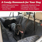 Dog Car Seat Cover for Back Seat - 100% Waterproof Dog Hammock - Padded Headrest and Mesh Window - Passenger Compatible Rear Car Seat Cover - Fits Trucks, SUVs, Cars