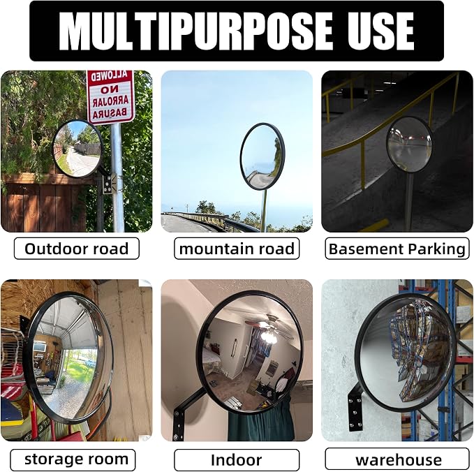 12" Acrylic Convex Mirror – 160° Wide-Angle Traffic Blind Spot Mirrors, Adjustable Corner Mirror in Garage, Driveways, Stores, Warehouses, For Outdoor and Indoor Use