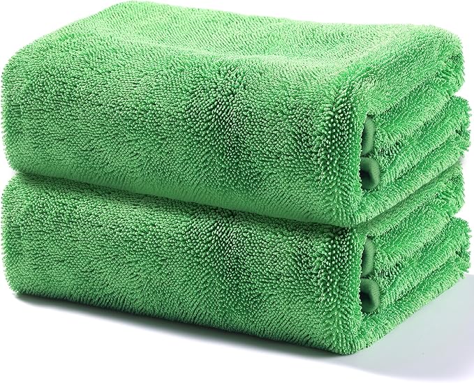 Microfiber Towels for Cars, 2 Pack 63" x 29.5" Car Drying Towel, Green Reusable Car Towel, Quick Drying Car Microfiber Cleaning Cloth for RVs, SUVs, Trucks