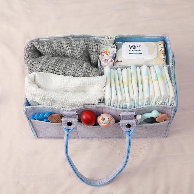 Mr. Pen- Baby Diaper Caddy Organizer, Gray, Blue Inside | Nursery Storage Bin and Car Organizer for Diapers and Baby Wipes