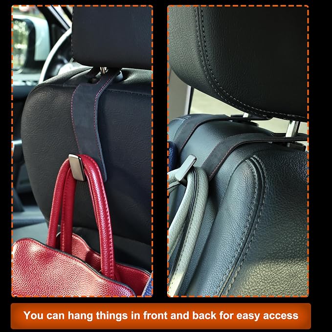 Car Seat Back Hook Metal with Suede Universal Vehicle Headrest Hangers Interior Storage Organizer for Purse Handbag Coat Grocery Bags 2 Pack Black