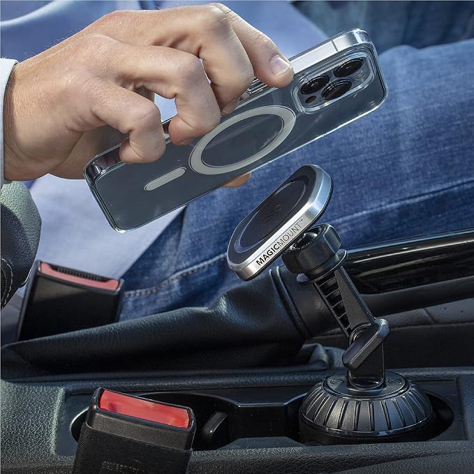 MP2CUPM-SP MagicMount Pro2 Cup Holder Magnetic Cell Phone Holder Car Mount Kit Compatible with MagSafe, iPhones, Galaxy, Pixel & All Smartphones