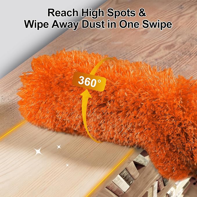 5-in-1 Duster with Extension Pole 100” Extendable Dusters for Cleaning Reusable Anti-Spin Dusting Kits for High Ceiling Fans, Cobwebs & Vents, Reinforced Stainless Steel Telescopic Handle