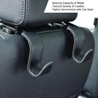 Car Seat Headrest Hook 4 Pack Metal Core Hanger Universal Car Storage Organizer for Handbag Purse Coat S Type Leather Black