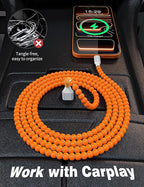 USB A to USB C Cable 6FT,Beaded Phone Charger Cord for iPhone 17 16 Pro Max 16e 15 Car Play,Type C Cute Car Charger Charging Cord for iPad 10 11/Samsung S26 S25 Ultra/Pixel/Android Girls Women,Orange