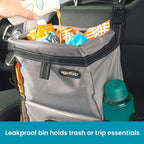 Car Organizer with Car Trash Bin and Tissue Holder - Holds Full Size Tissue Box, Bottles and Wipe Containers - 2 Gal Leakproof Covered Trash Can with Push-Close Lid