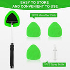 Windshield Cleaner Tool, Car Interior&Exterior Window Cleaning Tool with Extendable Handle & 4 Reusable Microfiber Pads, Auto Glass Wiper Brush Kit for Cars (Green)