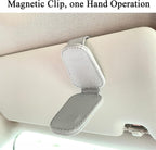 KIWEN Sunglasses Holders for Car Visor, Magnetic Leather Glasses Eyeglass Clip for Car, Ticket Card Clip Sunglasses Mount, Car Visor Accessories Gadgets (1, Grey)
