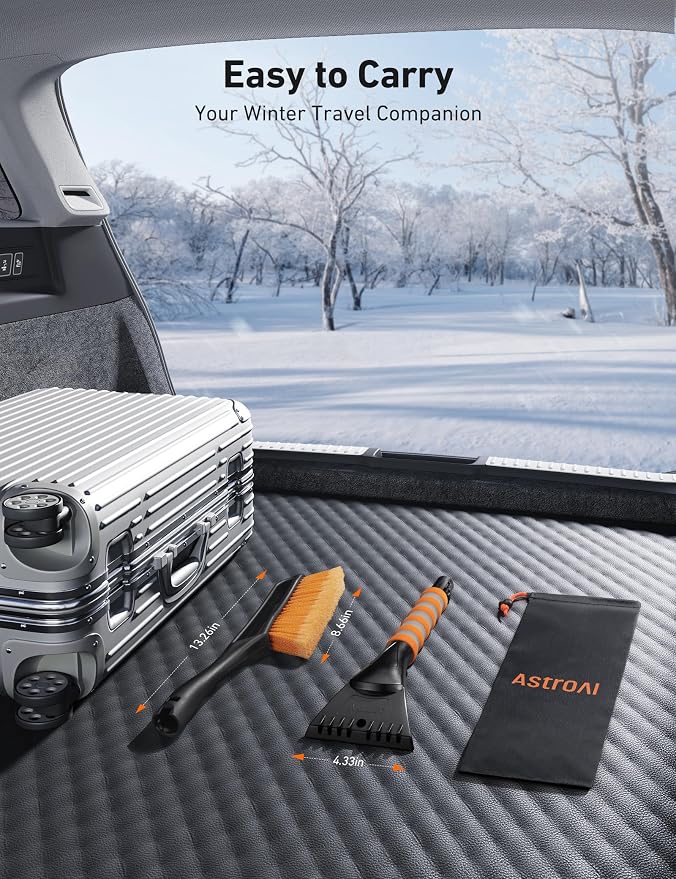 27" Snow Brush and Ice Scrapers for Car Windshield, Detachable Snow Scrapers with Ergonomic Foam Grip for Cars, Trucks, SUVs (Heavy Duty ABS, PVC Brush, Orange)