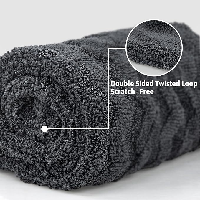 1000GSM Car Drying Towel 18"x24", Edgeless Double Twist Pile, Ultra Absorbent Microfiber Towel, Scratch-Free Lint-Free Streak-Free for Auto Detailing & Car Wash – Check Silver&Grey