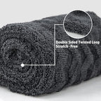 1000GSM Car Drying Towel 18"x24", Edgeless Double Twist Pile, Ultra Absorbent Microfiber Towel, Scratch-Free Lint-Free Streak-Free for Auto Detailing & Car Wash – Check Silver&Grey