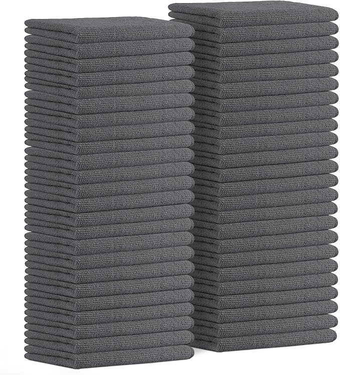 Microfiber Cleaning Cloths (Value Pack of 48) - Size 16 x 16 Inches, Highly Absorbent Cleaning Rags, Lint Free, Reusable and Washable, Microfiber Towels for Cars
