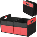 2 Compartments Car Trunk Organizer, 600D Waterproof Oxford Polyester Car Storage, Anti-slip 14" D x 22" W x 12" H Collapsible Trunk Storage, Suitable for SUV, Minivan, Truck, Red