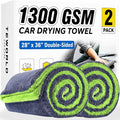 2-Pack Car Drying Towels, Large 36 x 28 Inch, 1300 GSM, Dual-Color | Twisted Loop Microfiber Towel for Cars - Absorbent Car Dry Towel and Car Wash Towel for Streak-Free, Paint-Safe Car Detailing