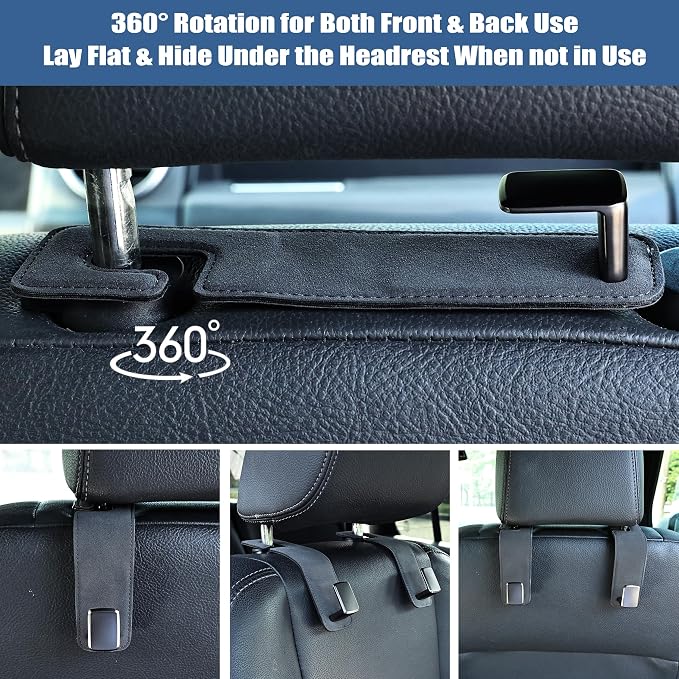 Car Seat Back Hook Universal Auto Storage Hanger Suede with Metal Car Seat Organizer for Handbag Purse Coat Umbrellas Grocery Bags 2 Pack Gray