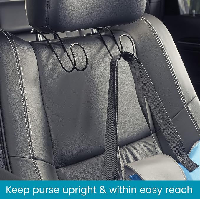Unbreakable Car Bag Hooks - Large Car Seat Hooks for Purse, Backpack, Coats, Hats and Heavy Bags up to 40 lbs - Secure Attachment Fits All Headrest Posts, 6-Pack