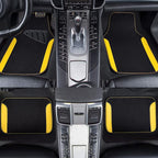 Waterproof Universal Fit Car Floor Mats, Car Mats Fit for SUV,Vans,sedans, Trucks,Set of 4pcs Car Carpet with Driver Heel Pad (Black and Yellow)