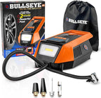 Bullseye 12V DC Car Tire Inflator Portable Air Compressor - Rapid 2 Minute Inflation, Auto Shut-Off, Max 150 PSI, Easy Cord Storage, Digital Pressure Gauge, LED Display (Orange) - As Seen on TV
