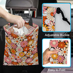 Car Trash Bag Vintage Groovy Flowers Car Garbage Bag Hanging Car Trash Can