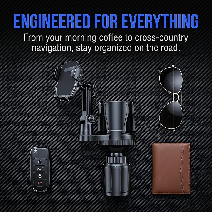 2-in1 Car Cup Phone Holder, 360°Rotation Cup Holder Expander with Phone Mount, Cup Phone Holder for Car Fits All 4-7" iPhone Galaxy Smartphones, Cup Holder Insert for 10-46 OZ Bottles