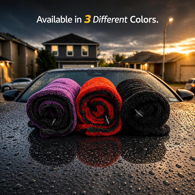 Car Drying Towel 24”x36”, 1400 GSM Twisted Loop Microfiber, Ultra Absorbent, Streak-Free, Lint-Free, Scratch-Free for Car, Truck & SUV, Quick Drying in Fewer Passes (Red)