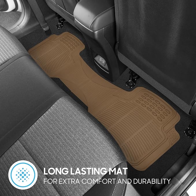 ProLiner Car Floor Mats for Cars Trucks SUV, 3-Piece All-Weather Heavy Duty Rubber Liners with Universal Trimmable Fit, Durable Waterproof Vehicle Auto Floor Mats with Capture Ridges Biege
