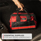 Car Emergency Kit & Roadside Emergency Car Kit - 104-Piece Set, Red Canvas Bag, Universal Fit - Jumper Cables, Escape Hammer & Tire Gauge - Road Trip Essentials & Emergency Supplies