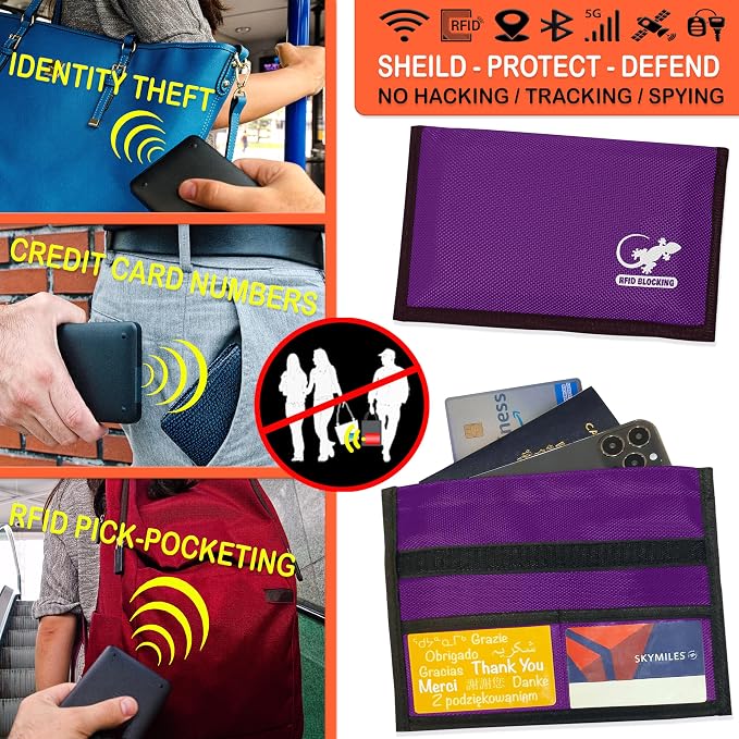 Faraday Bag for Phones, Key Fobs & RFID Cards – Shielding Privacy Pouch for Personal Device Storage, Travel-Friendly RFID Blocking Sleeve Accessory - PURPLE