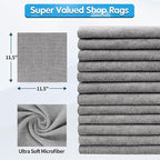 Shop Towels, Pack of 100, Grey Microfiber Cleaning Cloth Bulk, Microfiber Towels for Cars, All-Purpose Absorbent Cleaning Rags, Dust Cloth for Automotive, Mechanic, Garage, 11.5 x 11.5 inch