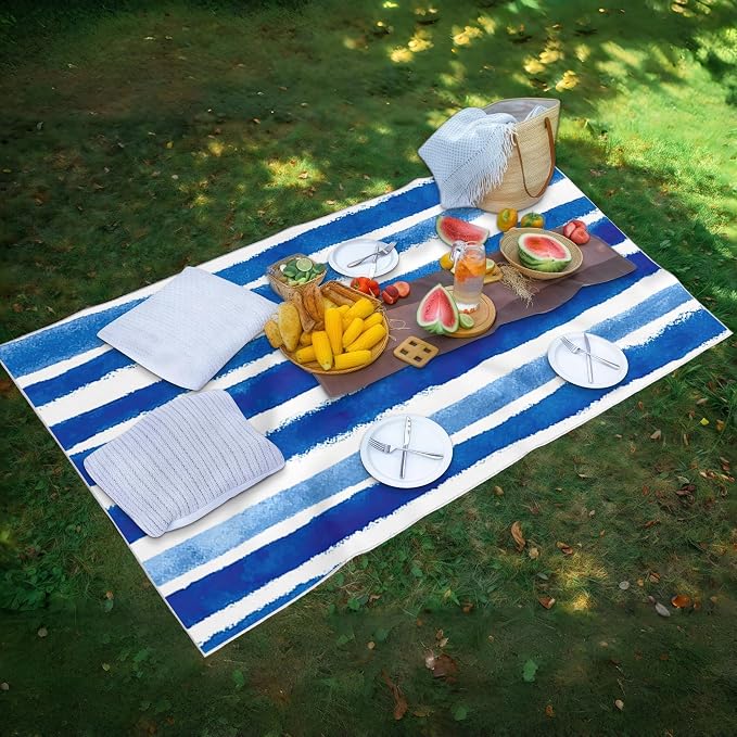 2 Pack Car Towel Seat Covers with Storage Bag, Multifunctional Towel for Gym Outdoor Sport, Picnic, Beach, Pet Dog Travel,Non-Slip Washable Car Seat Protector (Blue White Stripes)