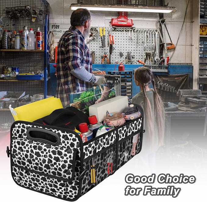 Trunk Organziers and Storage with Reinforced Handles,Car Accessories for Women/Men 50L Waterproof Polyester Trunk Organzier for Car/SUV/Minivan/Truck(Medium, Cow print)