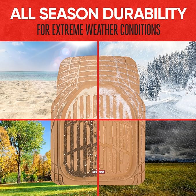 FlexTough Floor Mats for Cars, Beige Deep Dish All-Weather Mats, Waterproof Trim-To Fit Automotive Floor Mats for Cars Trucks SUV, Universal Floor Liner Car Accessories