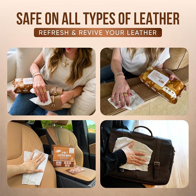 3in1 Leather Wipes 70 Ct + 5 Single Pack, XL 8 x 10 in | Clean Condition Protect Wipes for Vinyl and Leather Apparel Furniture Auto Car Interior Shoes Boots Bags