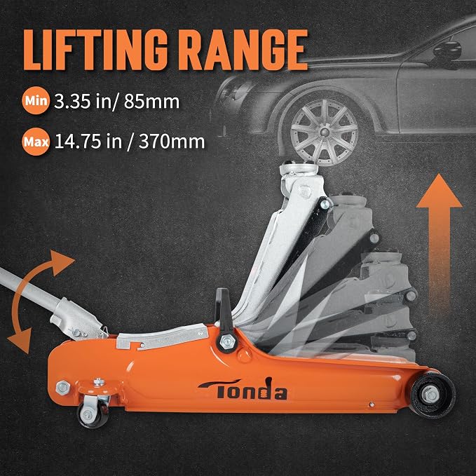 Low Profile Car Jack, 2.5 Ton (5,000 lb) Hydraulic Trolley Floor Jack for Garage, Home, Shop, Lifting Range 3.35" to 14.57", Orange
