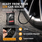 R6 12V DC Tire Inflator Portable Air Compressor, Car Air Pump with Dual Digital Display, Preset Pressure, Auto Shut-Off, 3 Light Modes, Plug-In Tire Pump for Cars, Motorcycles, Bikes, Balls