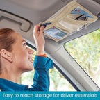 Car Visor Organizer with Zippered Pockets, Sunglasses Sleeve and Clear Photo or Registration and Insurance Pocket - Heavy Duty Straps Fit Most Car, SUV and Truck Visors - Tan