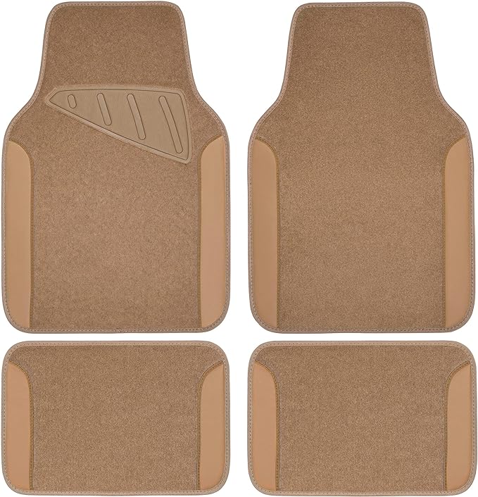 Beige Leather & Waterproof Car Carpet Floor Mats, Universal Car Mats Fit for SUV,Vans,sedans, Trucks,Set of 4pcs Car Carpet with Anti-Slip nibbs Driver Heel Pad (All Beige)