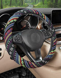 Boho Steering Wheel Cover with Baja Blanket Cloth, Ethnic Style Auto Wheel Cover Made of Coarse Flax, Fits 14 1/2-15 1/4 inches Car Wheel