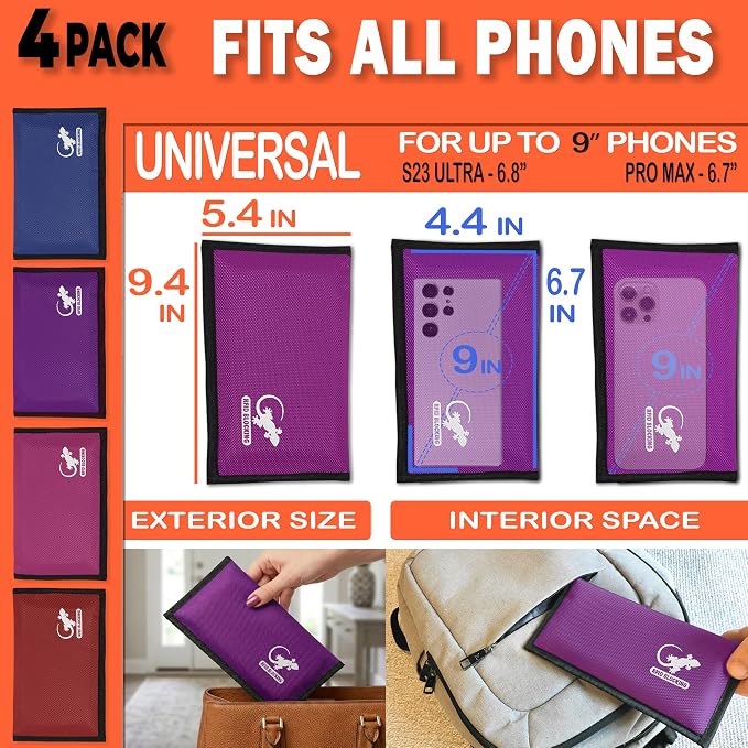 Faraday Bag for Phones & Key Fobs – RFID Shielding Privacy Pouch for Electronic Device Storage, Faraday Sleeve Variety Color Bundle (4 PACK - RAINBOW)