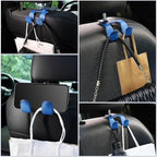 Upgraded Superior Leather Car Seat Back Headrest Hook, 2 in 1 Auto Seat Hook Hangers Holder Organization Interior Accessories for Purses Coats Umbrellas Grocery Bags Handbag (Blue)