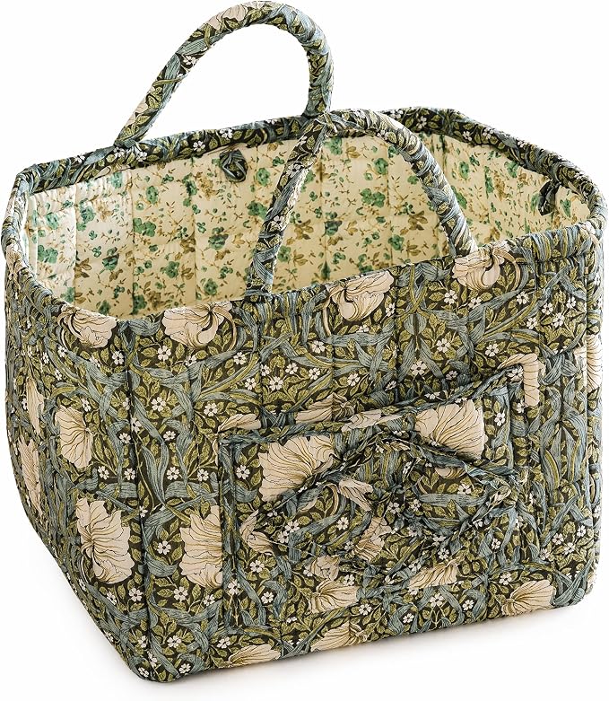Floral Fabric Storage Basket Car Interior Storage Basket Underwear Sundries Laundry Baskets Supplies Home Organizer Bag (Retro floral（red）)