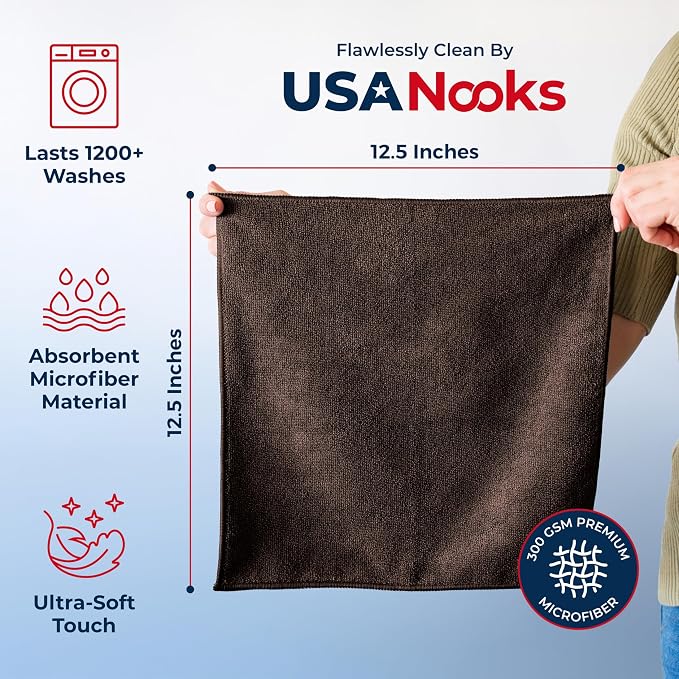Premium 300GSM Microfiber Cleaning Cloth - 12.5"x12.5" High Performance - 1200 Washes, Ultra Absorbent Microfiber Towels for Cars Undercarriage, Rims & Engine Bay Cleaning - Microfiber Cloth