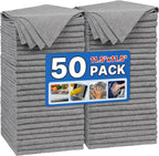 Shop Towels, Pack of 50, Grey Microfiber Cleaning Cloth Bulk, Microfiber Towels for Cars, All-Purpose Absorbent Cleaning Rags, Dust Cloth for Automotive, Mechanic, Garage, 11.5 x 11.5 inch