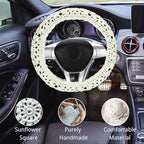 Crochet Steering Wheel Cover Set,Cute Car Steering Wheel Cover Boho 14-15in,Sunflower Granny Square Pattern,Women Car Accessories,Crochet Shift knobs Cover (Steering Cover + Shift Knob Cover)
