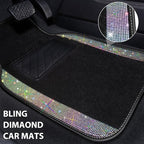 Iridescent Bling Rhinestones Diamond Car Floor Mats Waterproof, Anti-Slip PVC Heel Pad, Universal for Automotive SUV,Sedan,Van,4pcs Girl Women Lady Sparkly Shining Multicolor Colorful Crystal