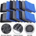 20 Pcs 16 x 16 Inch Edgeless Microfiber Plush Towels for Cars Detailing Drying Wash Polishing Absorbent Cleaning Cloths, 500 GSM (Blue, Black, Gray)